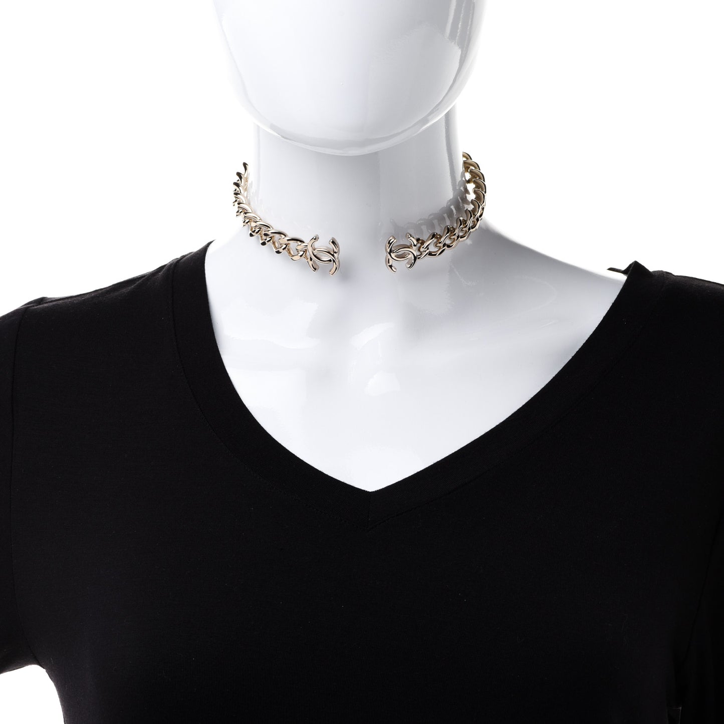 Metal CC Chain Link Choker Necklace L Gold