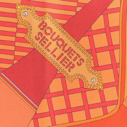 Hermes Silk Bouquets Selliers Maxi Twilly Orange Rouge Vieil Or 5 of 5