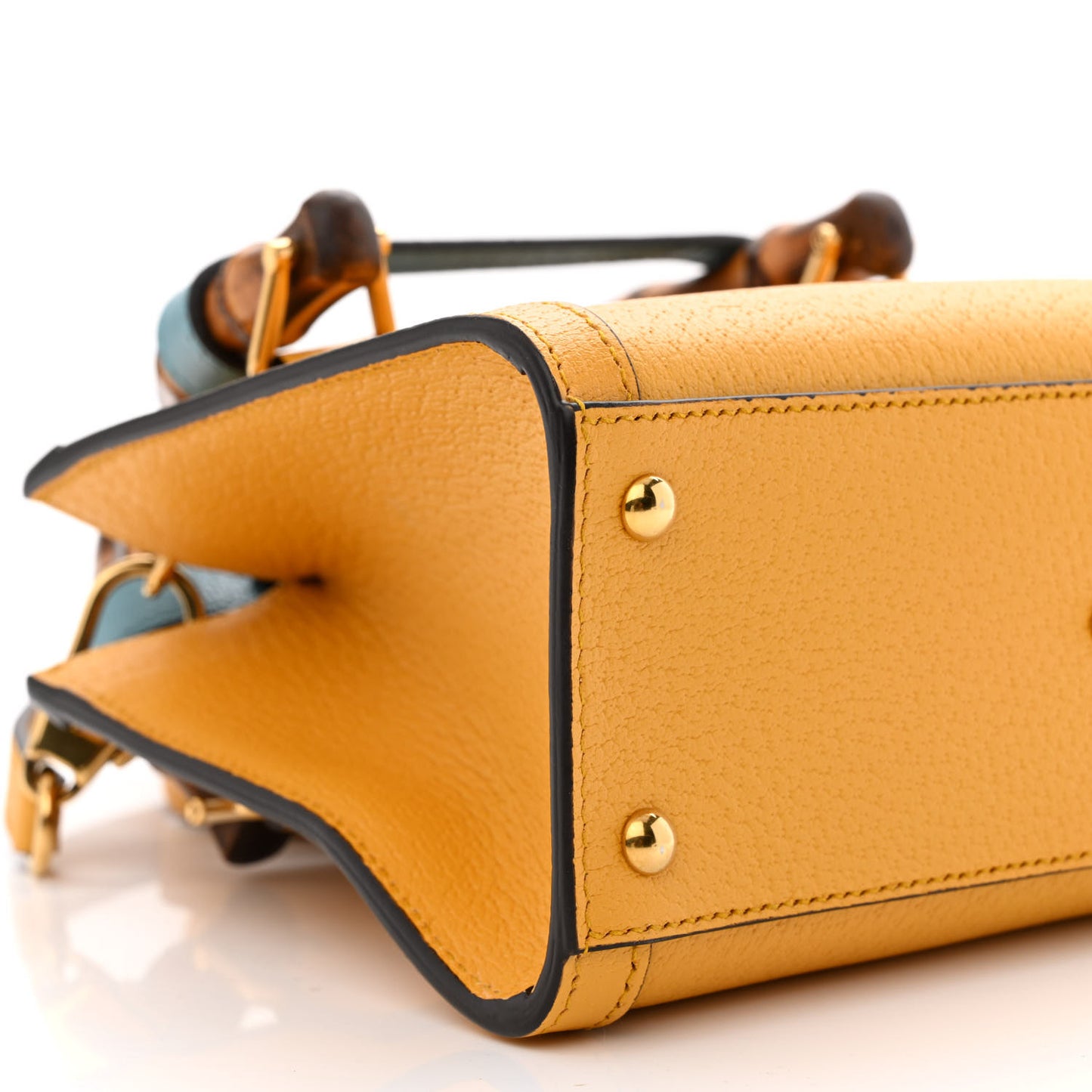 Textured Dollar Calfskin Web Mini Diana Tote Bag Yellow Dusty Azure