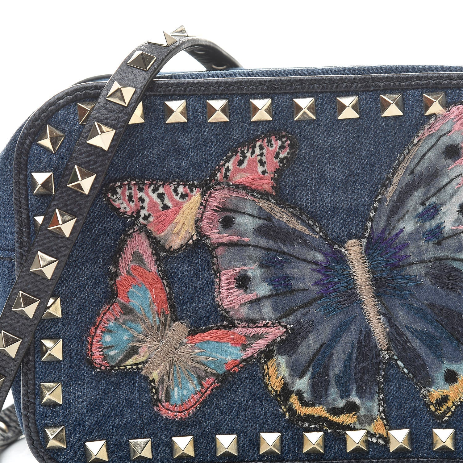 Valentino Garavani Denim Butterfly Embroidered Rockstud Camera Crossbody Bag Light Denim Multicolor 7 of 13