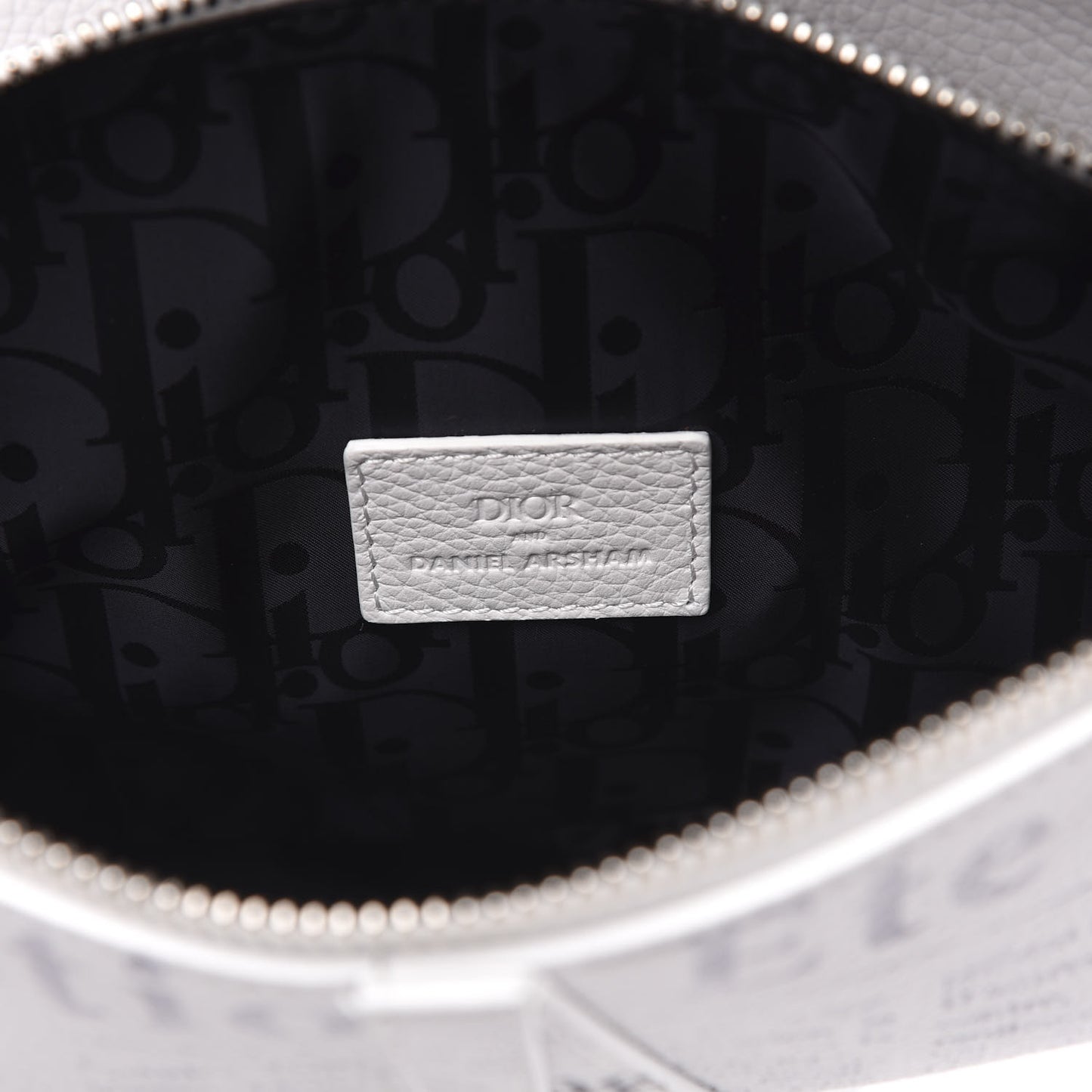 X DANIEL ARSHAM Grained Calfskin Newspaper Print Saddle Bag White