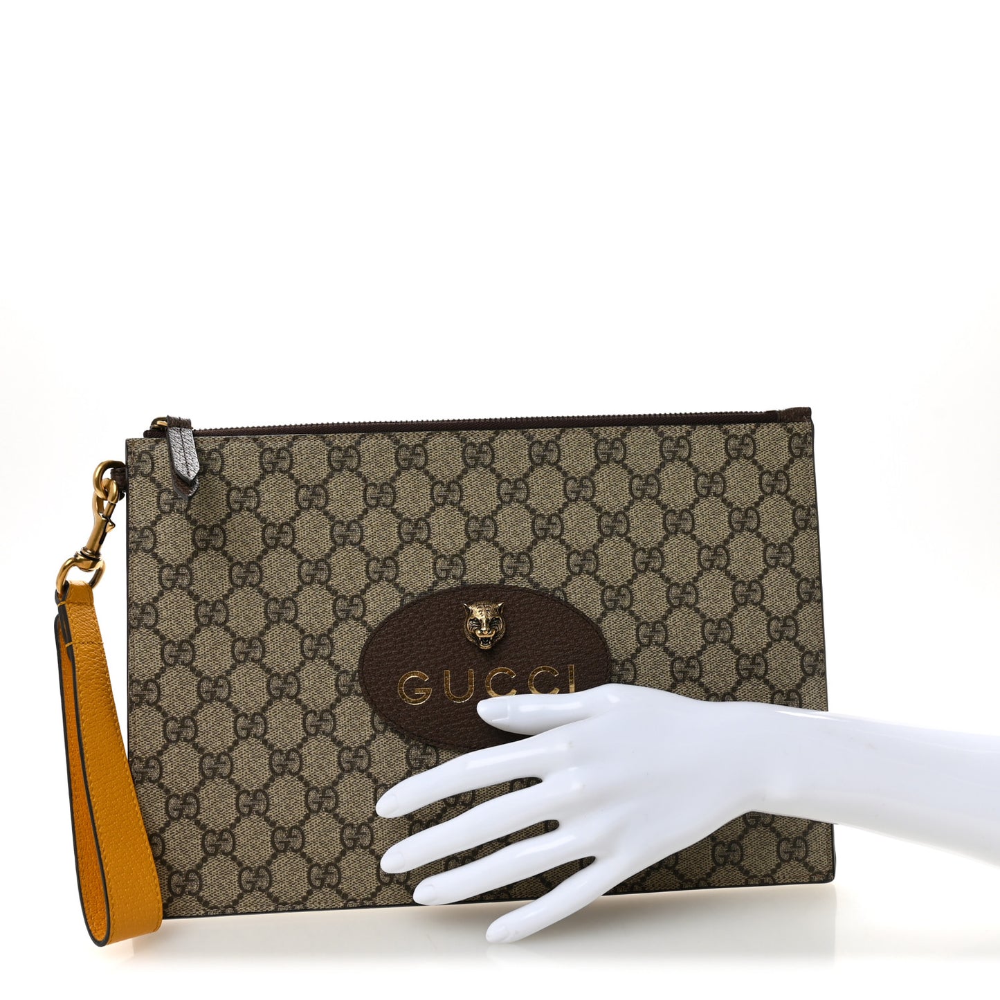 GG Supreme Monogram Neo Vintage Zip Wristlet Pouch Beige New Acero Crop