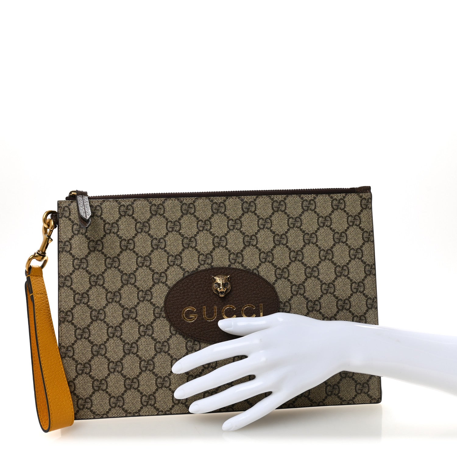 Gucci GG Supreme Monogram Neo Vintage Zip Wristlet Pouch Beige New Acero Crop 2 of 7