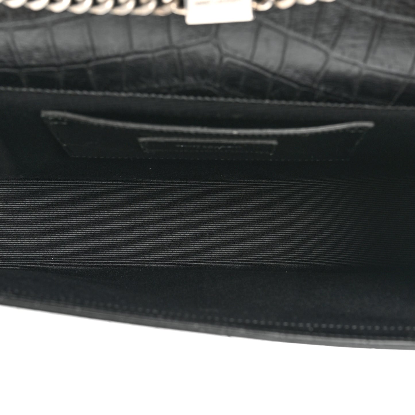 Calfskin Crocodile Embossed Medium Classic Monogram Kate Tassel Satchel Black