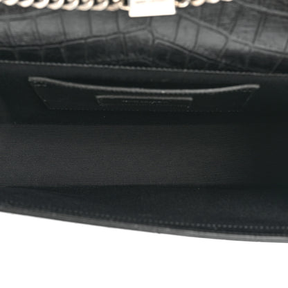 Saint Laurent Calfskin Crocodile Embossed Medium Classic Monogram Kate Tassel Satchel Black 5 of 17