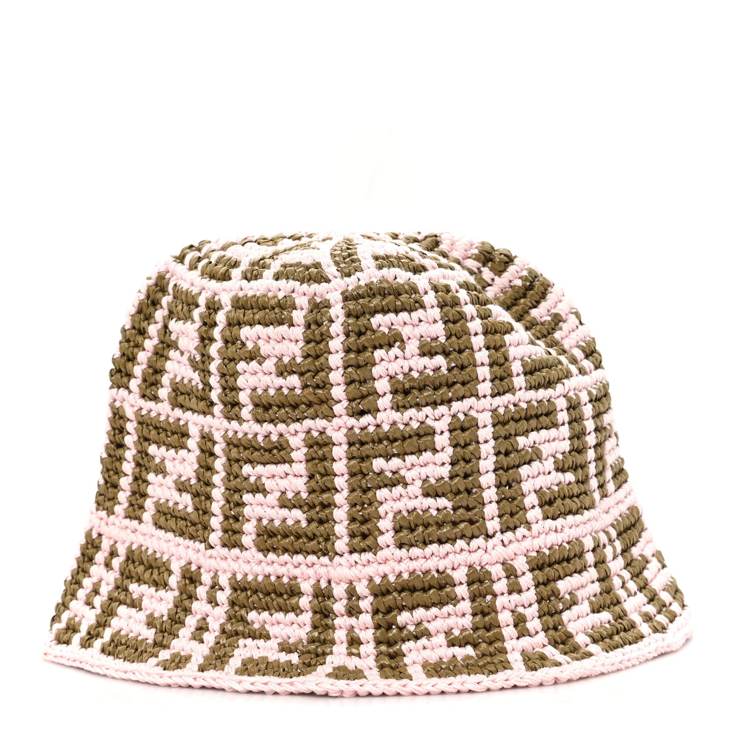 Fendi Cotton Rayon FF Woven Bucket Hat S/M Pink Khaki 1816534