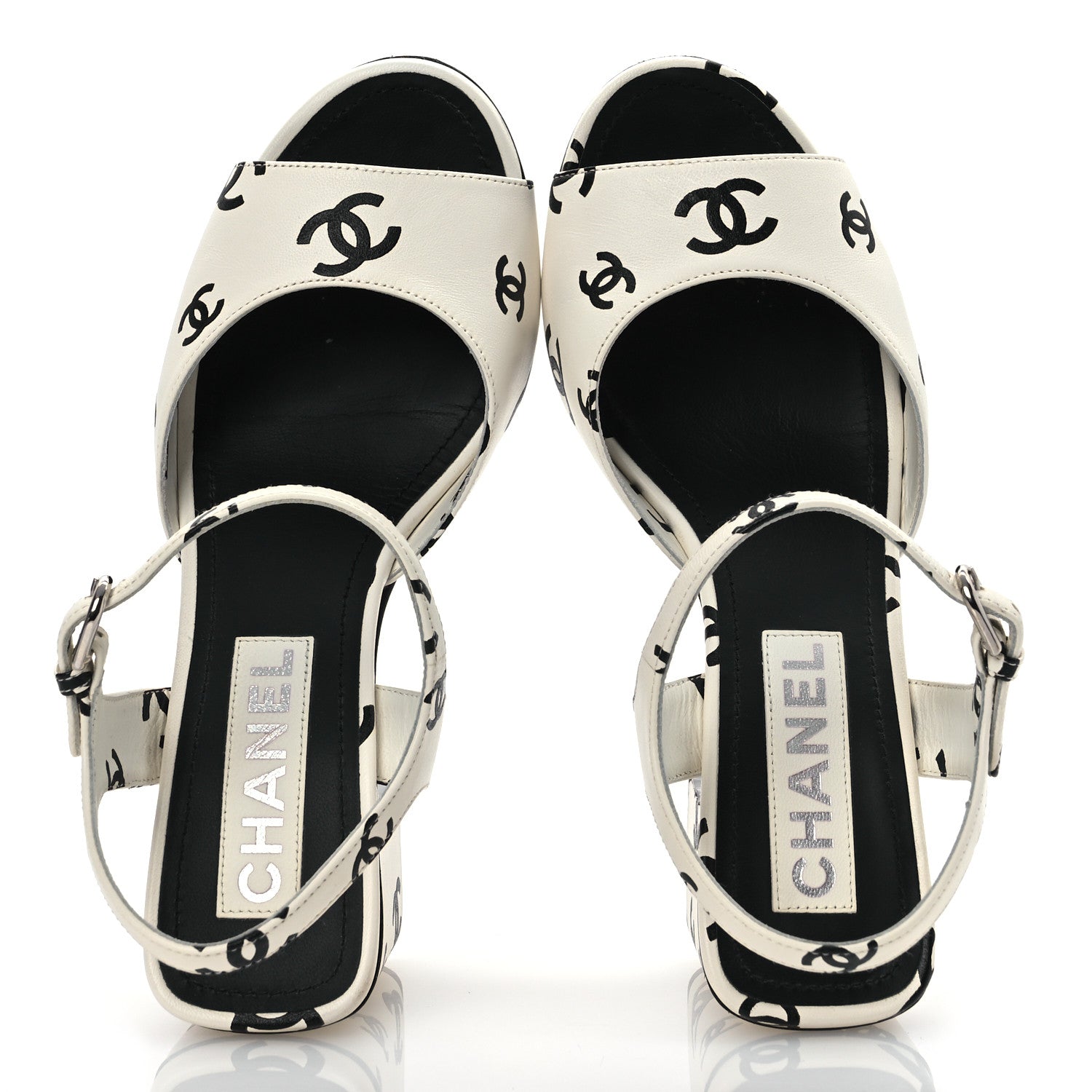 Chanel Printed Lambskin CC Sandals 37 White Black 2 of 15