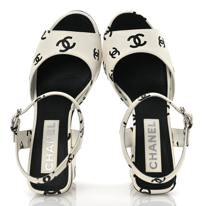 Chanel Printed Lambskin CC Sandals 37 White Black 2 of 15