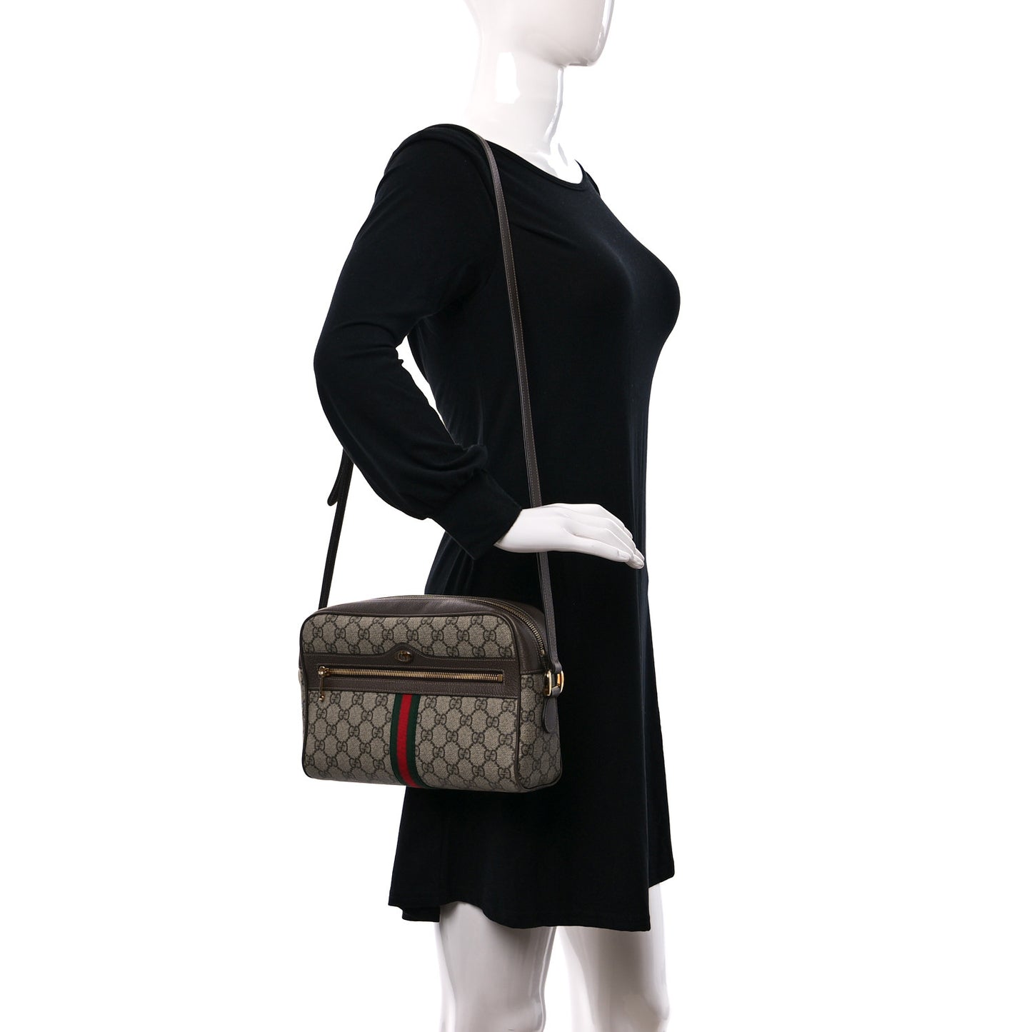 GG Supreme Monogram Web Small Ophidia Shoulder Bag Brown