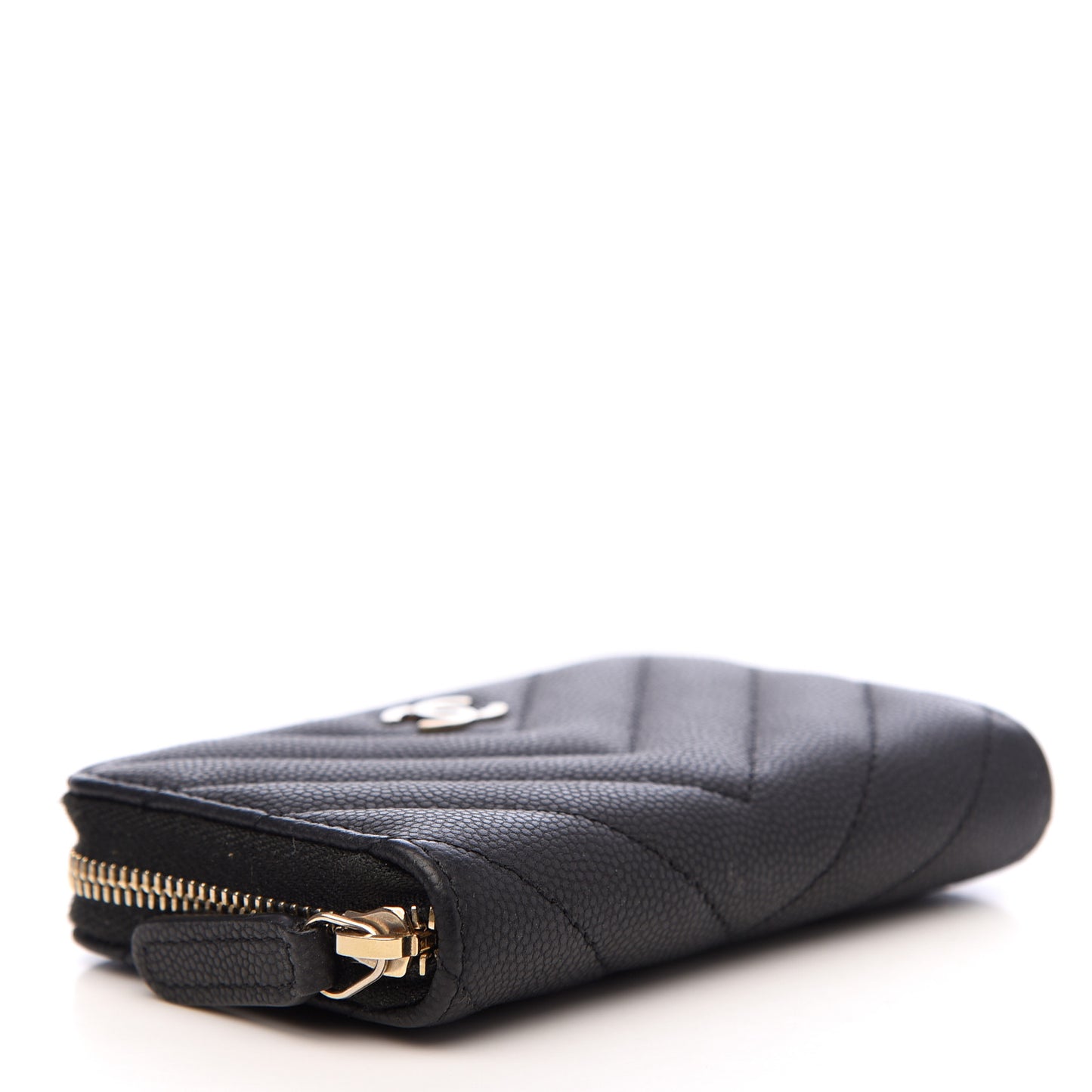 Caviar Chevron Quilted Zip Coin Purse Black