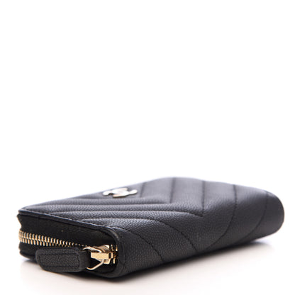Chanel Caviar Chevron Quilted Zip Coin Purse Black 4 of 8