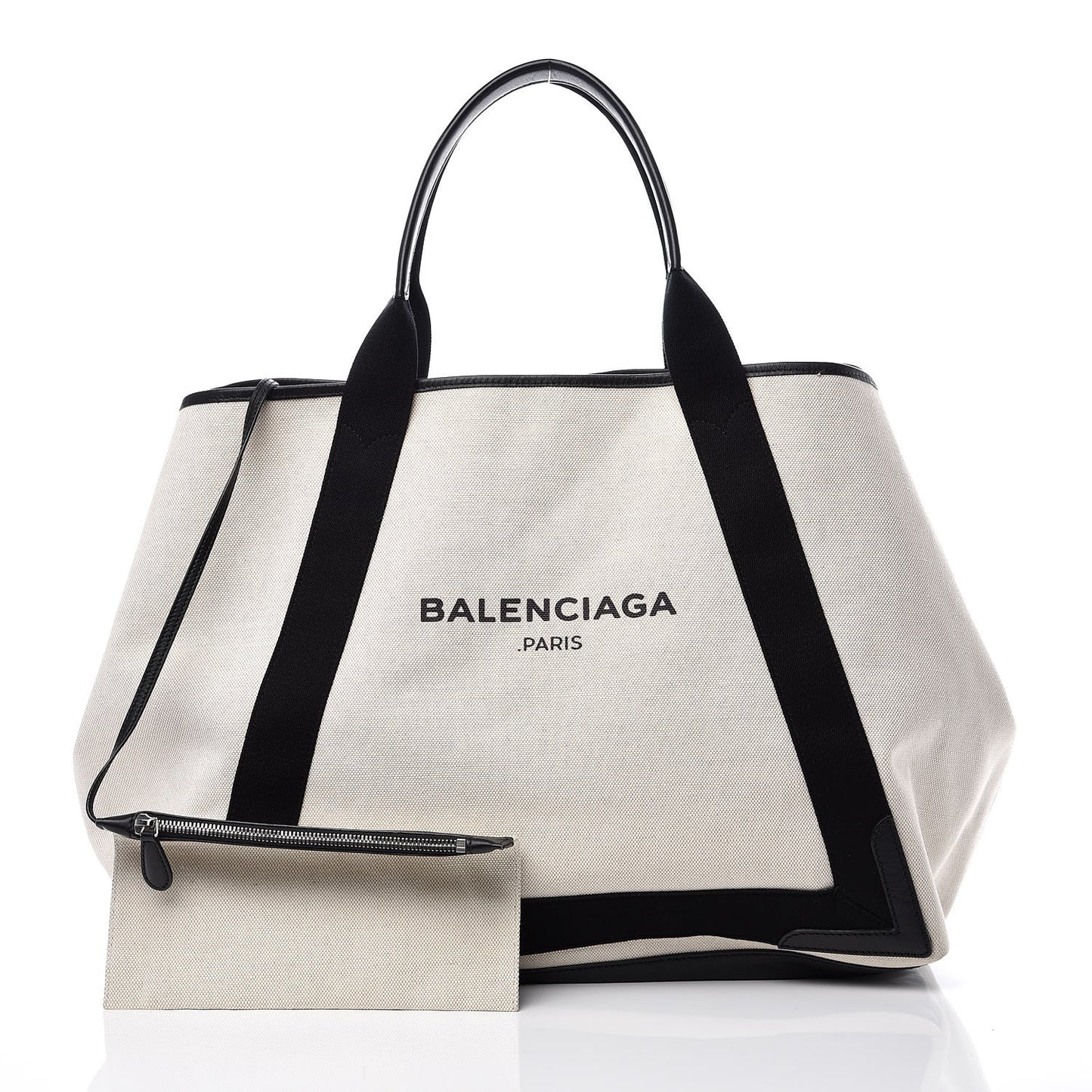 Cotton Canvas Calfskin M Navy Cabas Natural Black