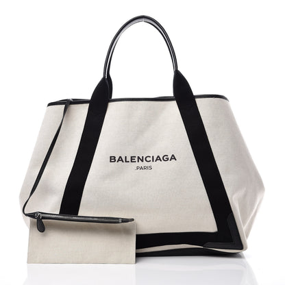 Balenciaga Cotton Canvas Calfskin M Navy Cabas Natural Black 1 of 9