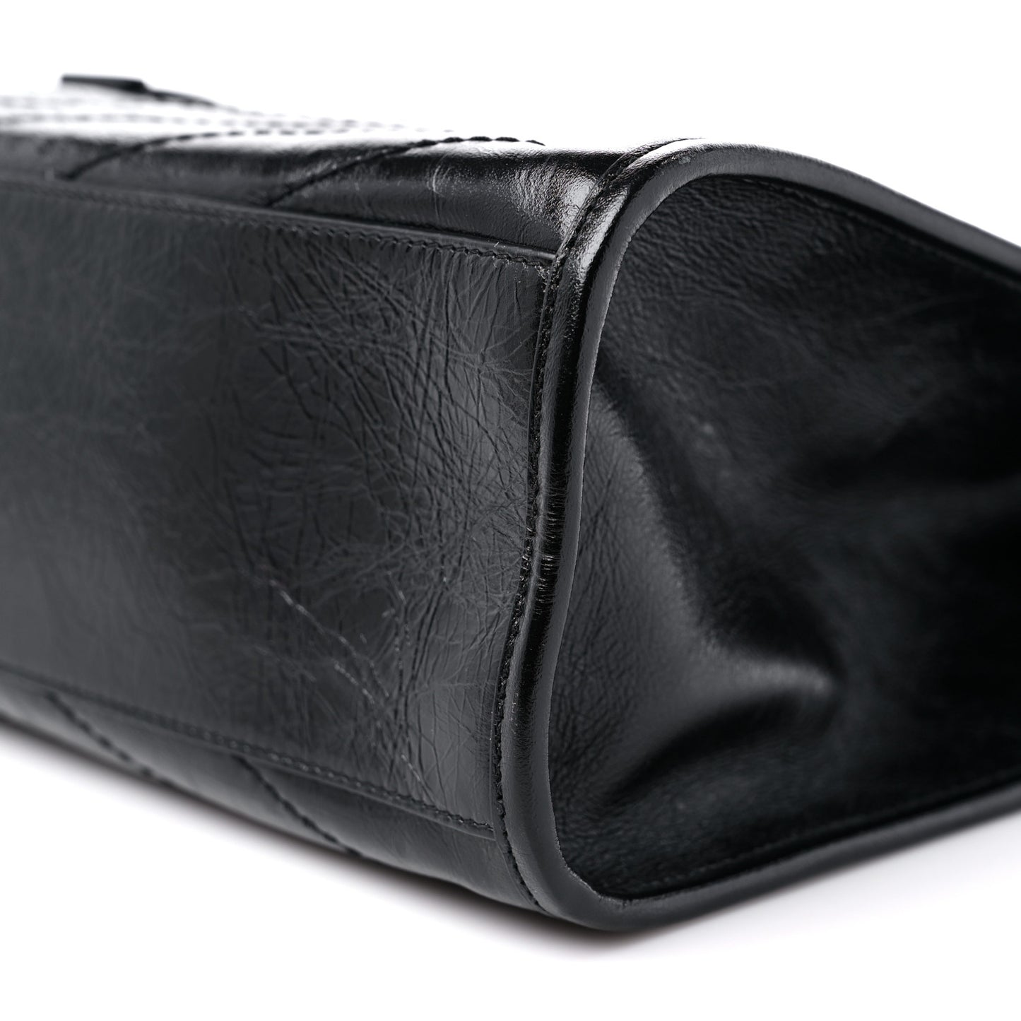Crinkled Calfskin Matelasse Monogram Large Niki Shopper Tote Black