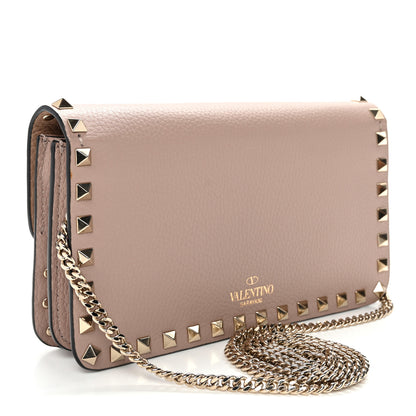Valentino Garavani Pebbled Calfskin Rockstud Flap Wallet On Chain Poudre 3 of 10