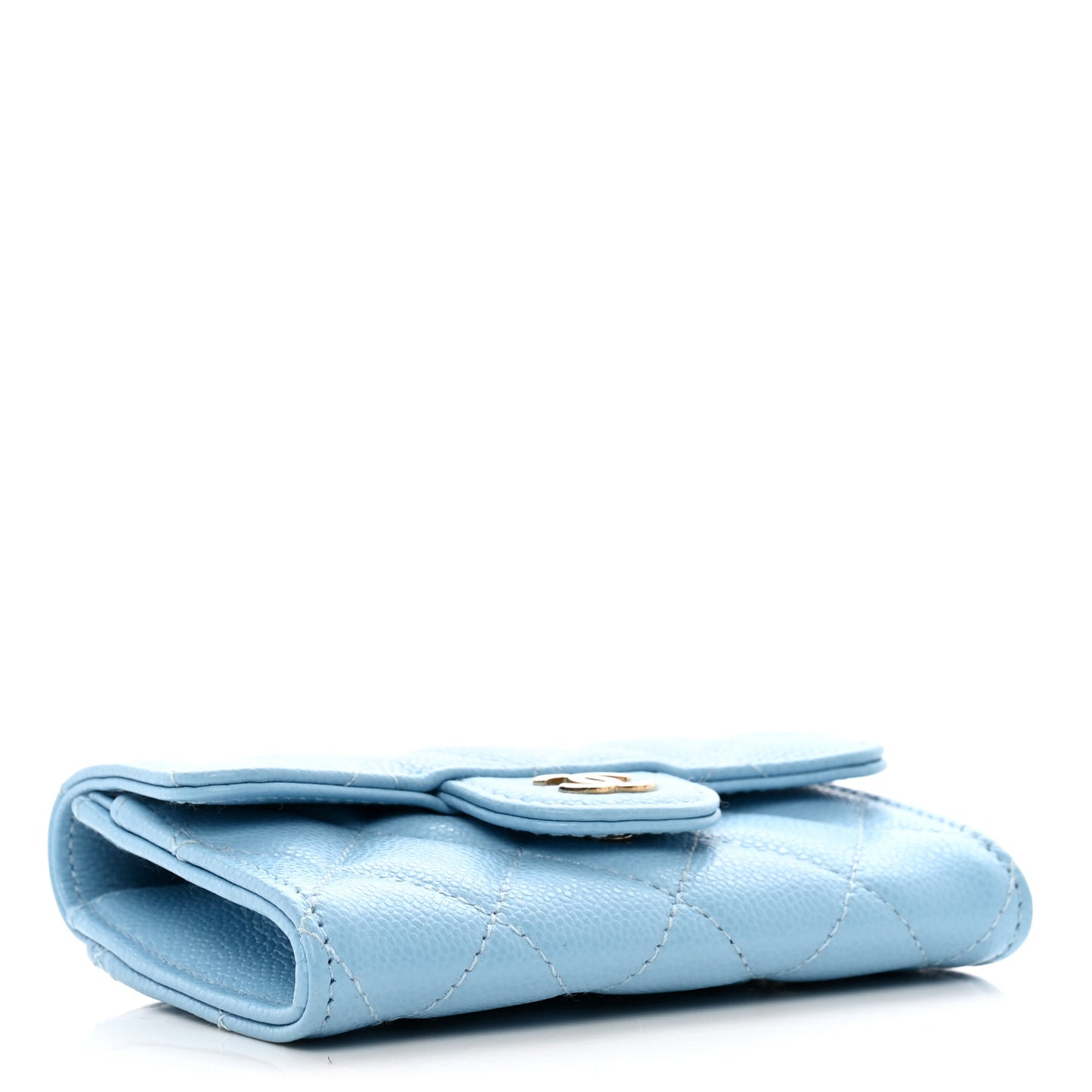 Caviar Quilted Flap Card Holder Wallet Light Blue