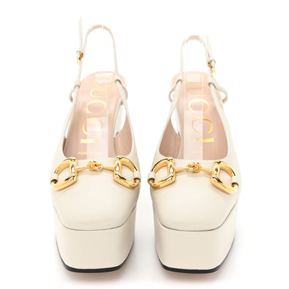 Gucci Nappa Horsebit Platform 35/120mm Slingback Pumps 37 New Mystic White 2 of 11