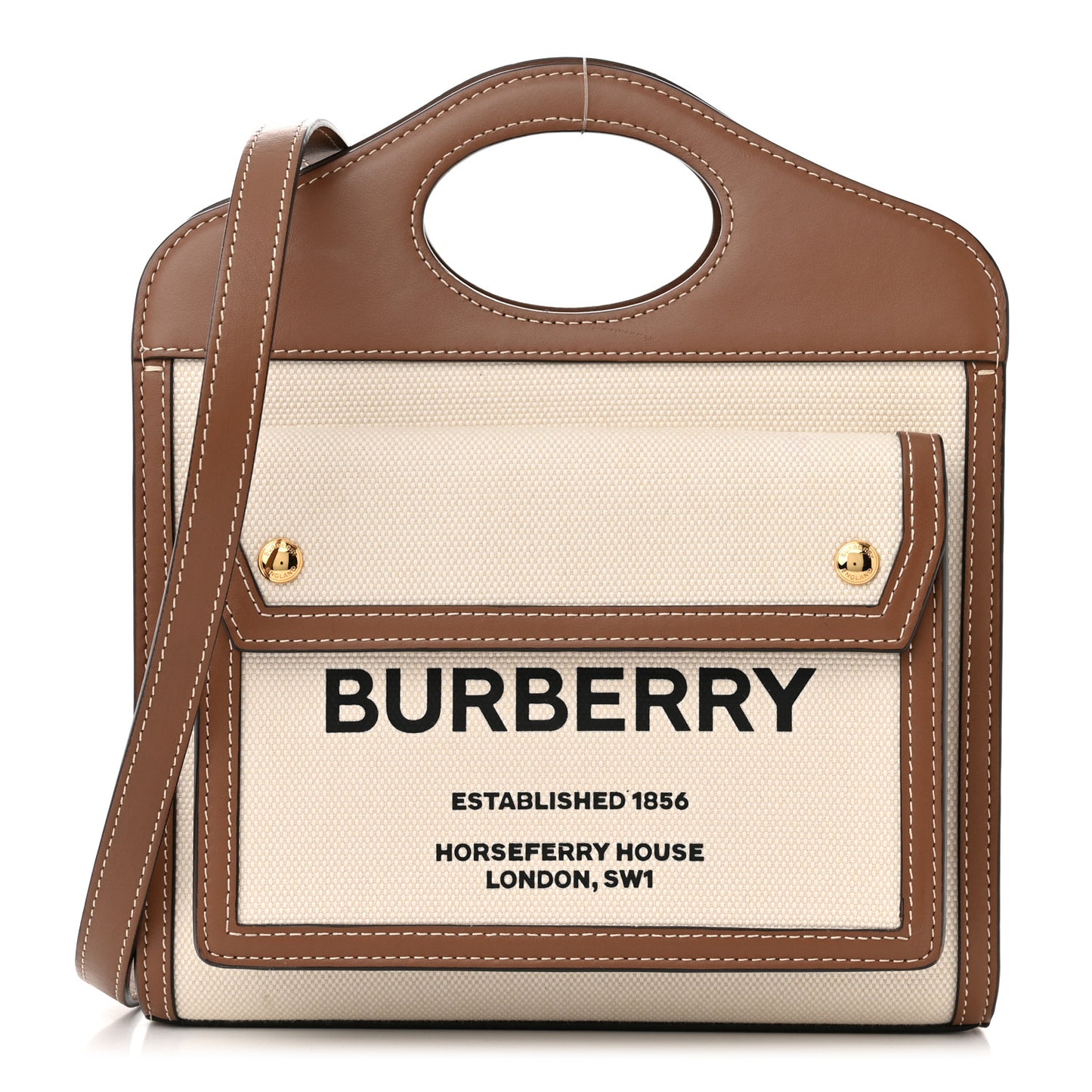 Canvas Smooth Calfskin Two Tone Mini Pocket Bag Natural Malt Brown