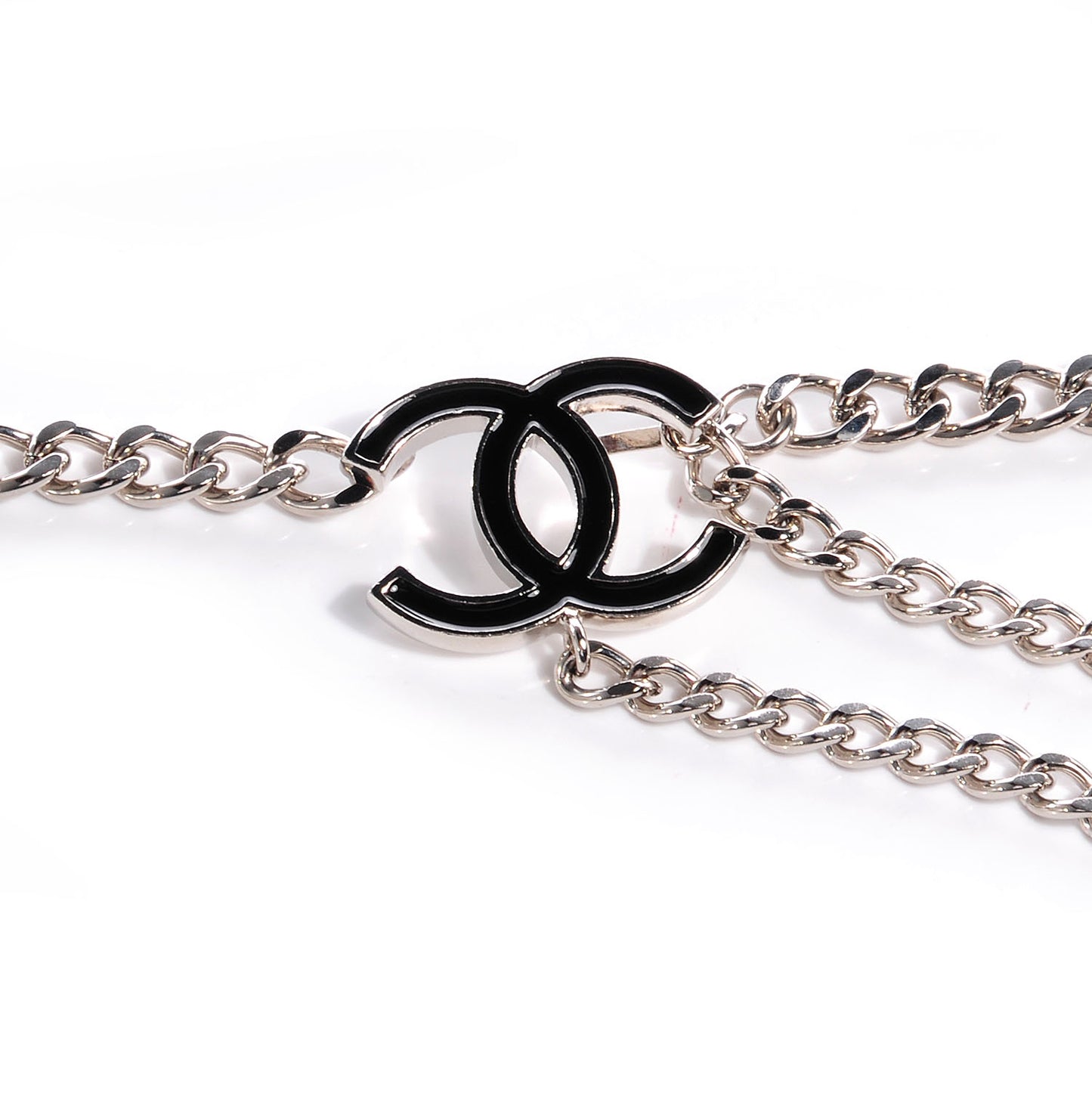 Enamel CC Chain Logo Belt Silver Black