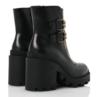 Gucci Kensington Calfskin Nappa GG Supreme Monogram Womens Double Buckle Ankle Boots 36.5 Black 4 of 12