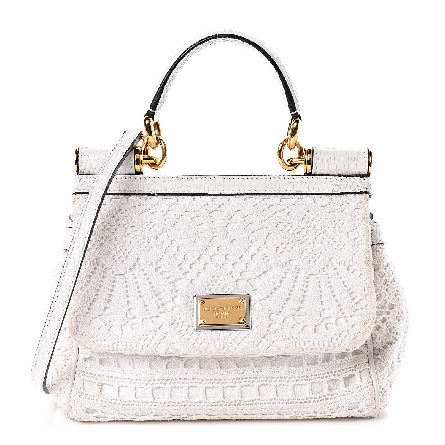 Dolce & Gabbana Calfskin Lace Small Miss Sicily Satchel White 1 of 13