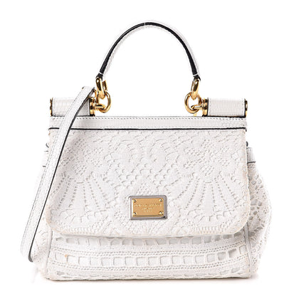 Dolce & Gabbana Calfskin Lace Small Miss Sicily Satchel White 1 of 13