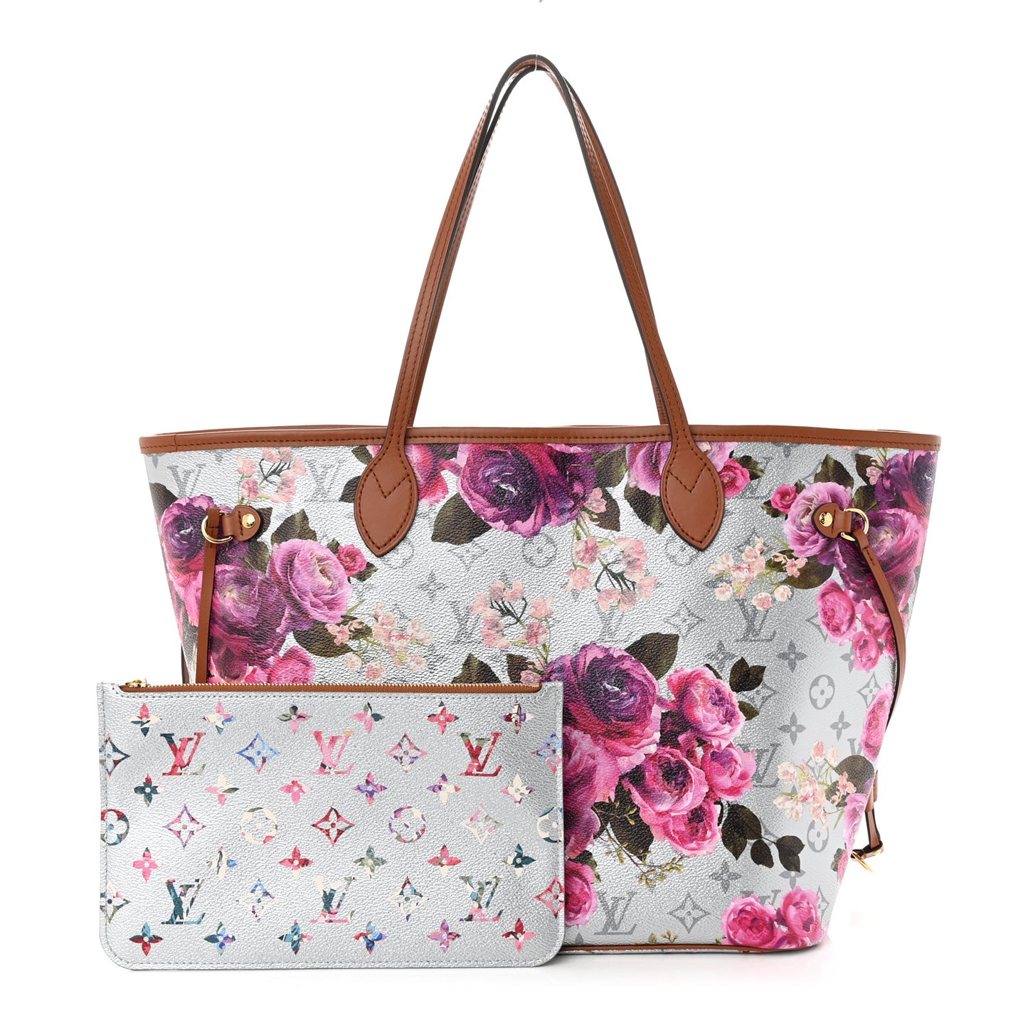 Metallic Monogram LV Garden Neverfull MM Silver