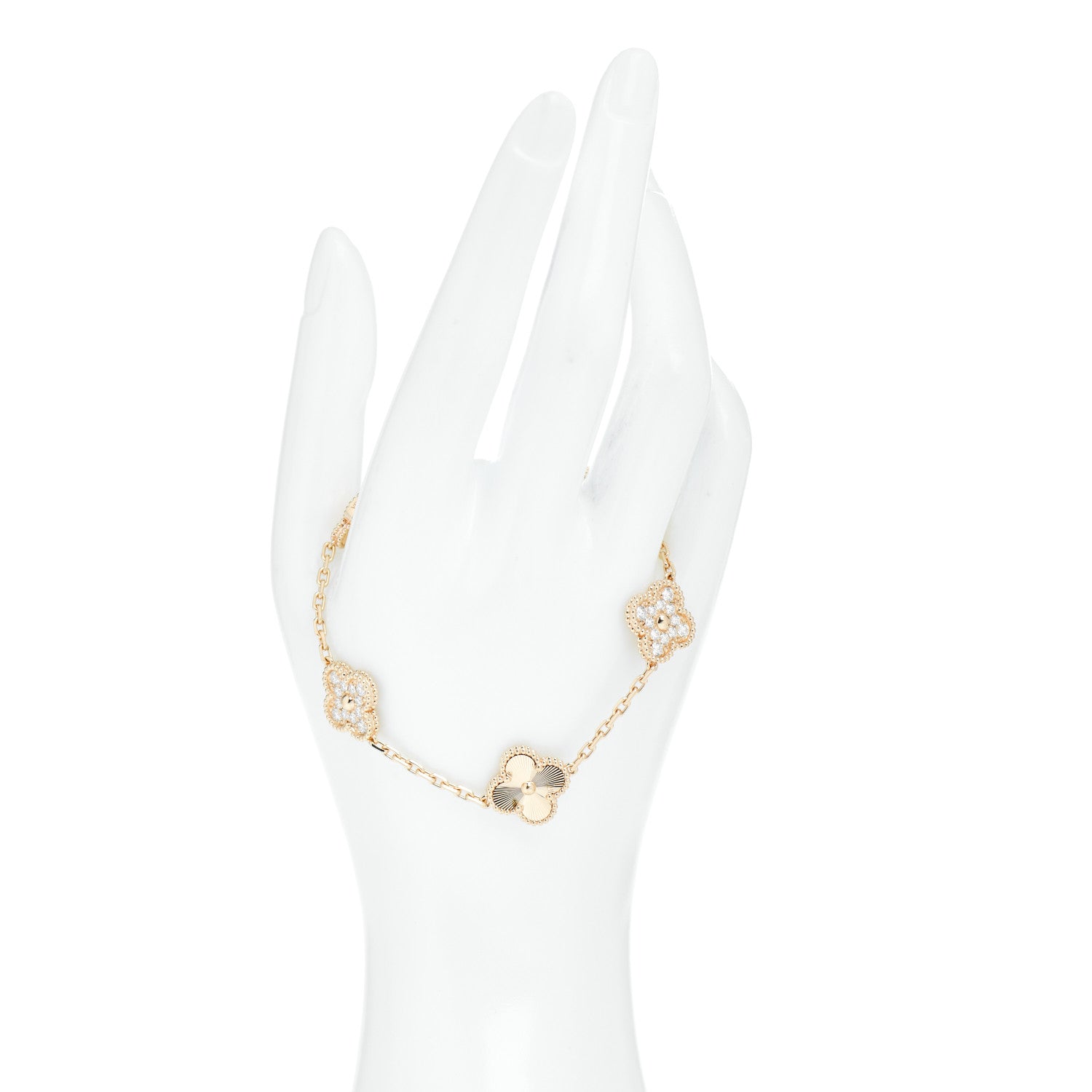 Van Cleef & Arpels 18K Yellow Gold Diamond 5 Motifs Guilloche Vintage Alhambra Bracelet 2 of 5