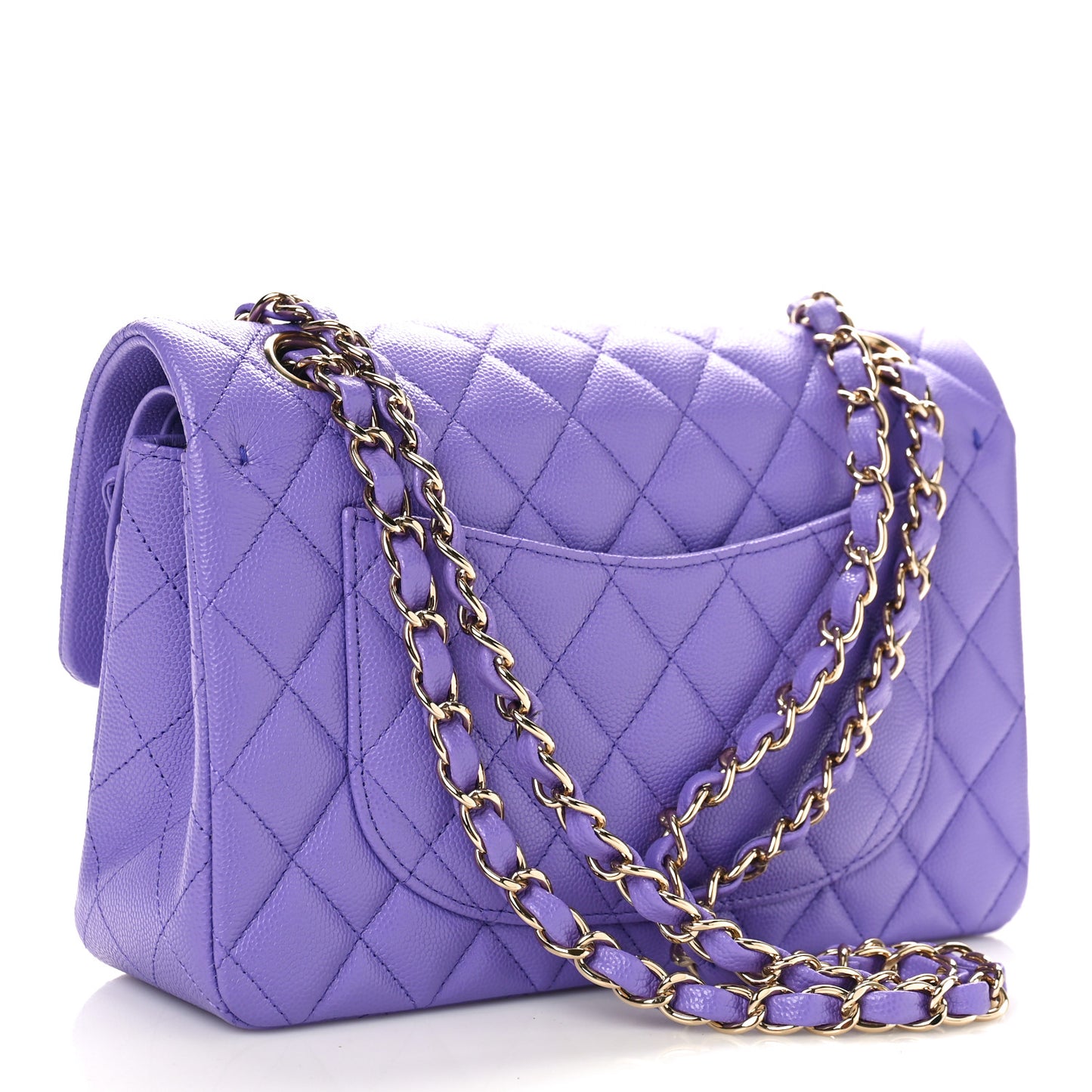 Caviar Quilted Small Double Flap Purple