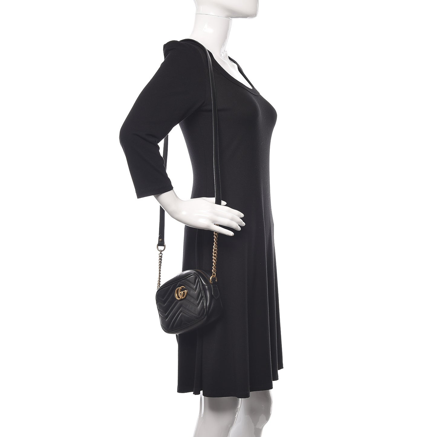 Calfskin Matelasse Mini GG Marmont Chain Shoulder Bag Black