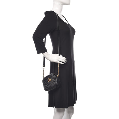 Gucci Calfskin Matelasse Mini GG Marmont Chain Shoulder Bag Black 2 of 12