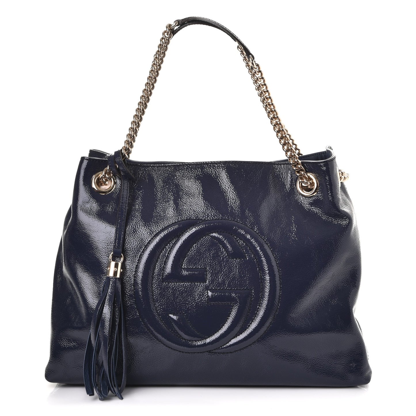 Patent Medium Soho Chain Shoulder Bag Uniform Blue