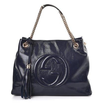 Gucci Patent Medium Soho Chain Shoulder Bag Uniform Blue 1 of 7