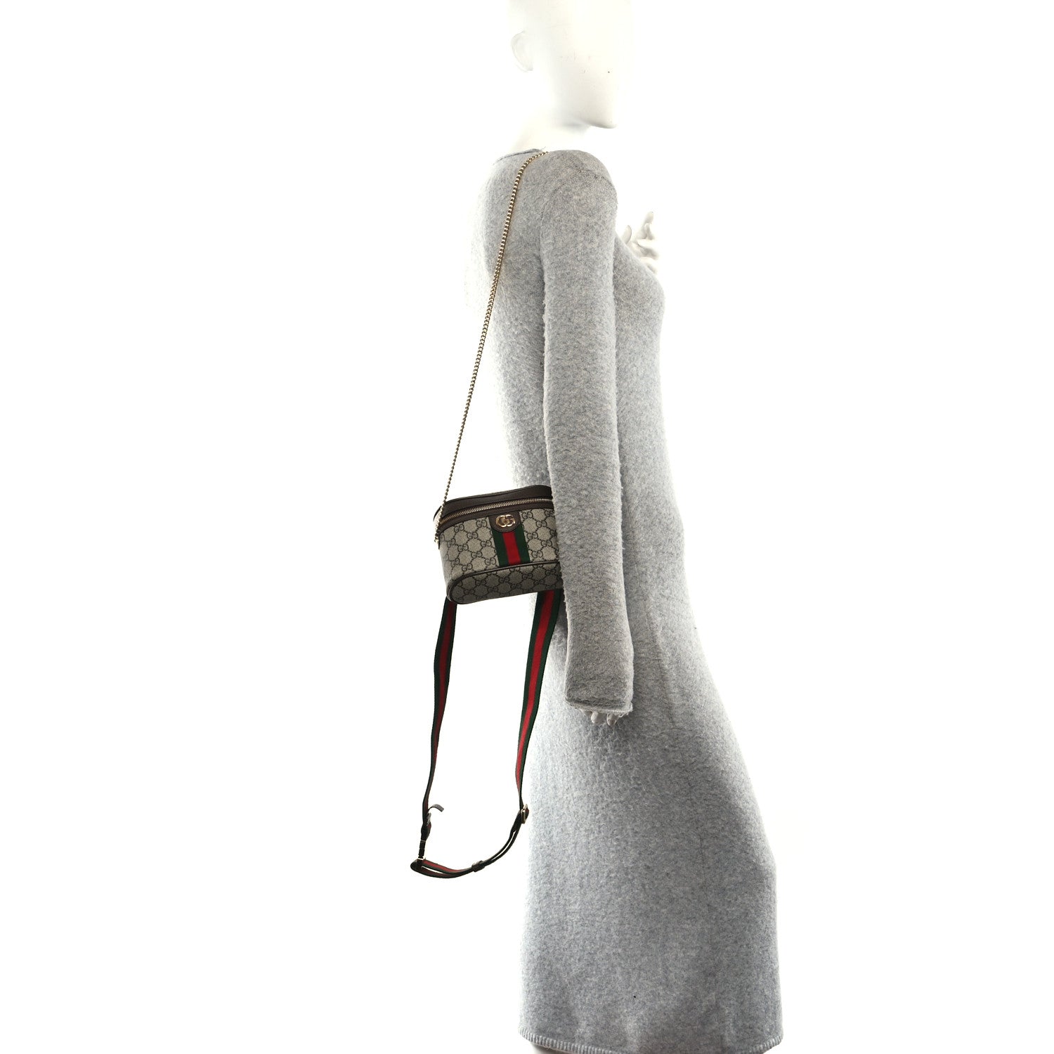 Gucci GG Supreme Monogram Textured Dollar Calfskin Web Ophidia Belt Bag 110 44 Beige Ebony New Acero 2 of 11