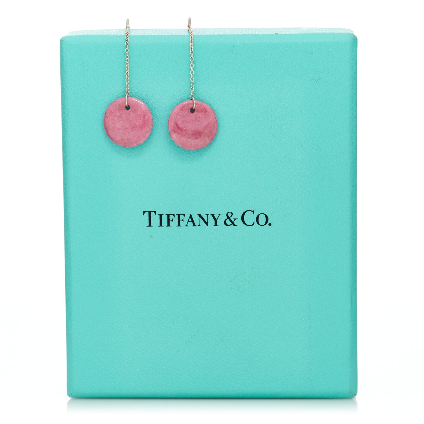 Sterling Silver Rhodonite Elsa Peretti Disc Drop Earrings