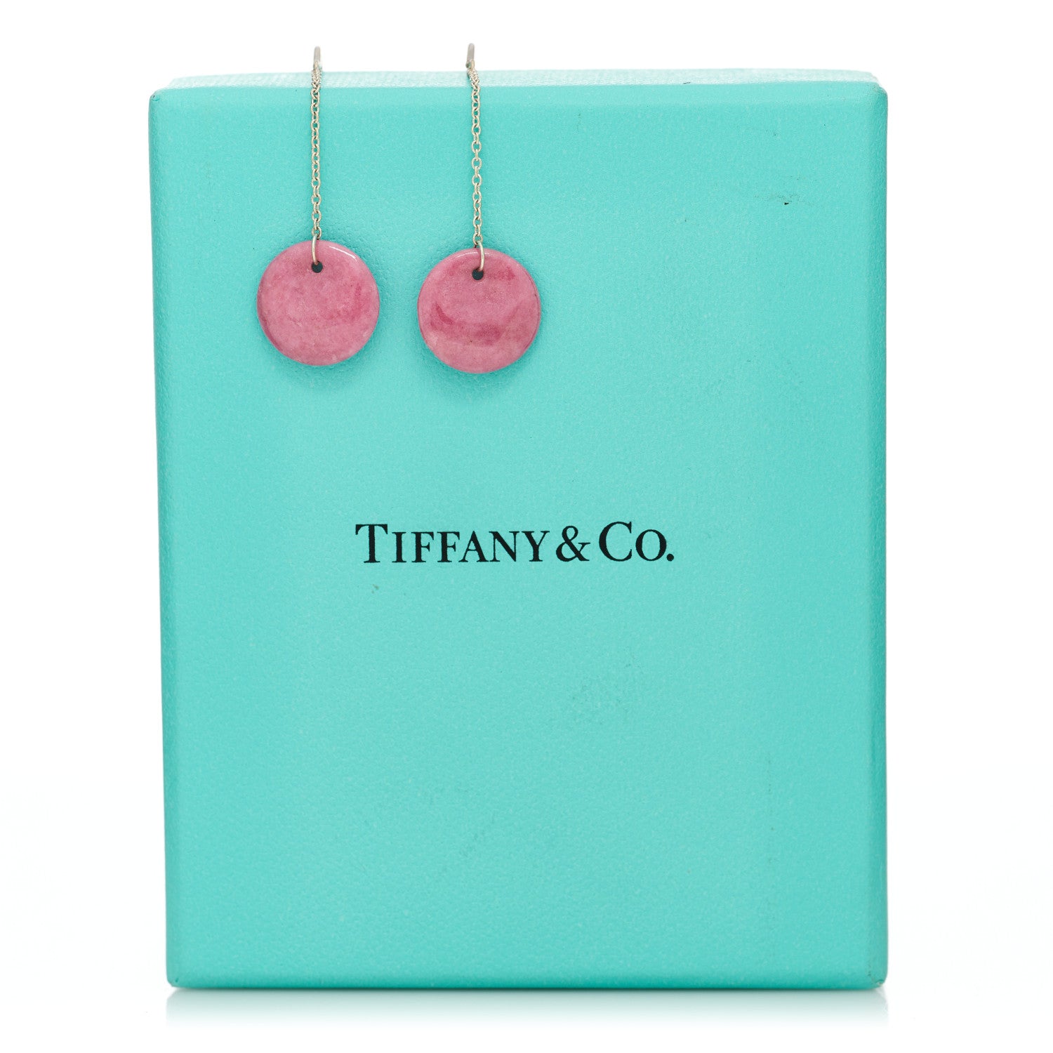 Tiffany Sterling Silver Rhodonite Elsa Peretti Disc Drop Earrings 5 of 5