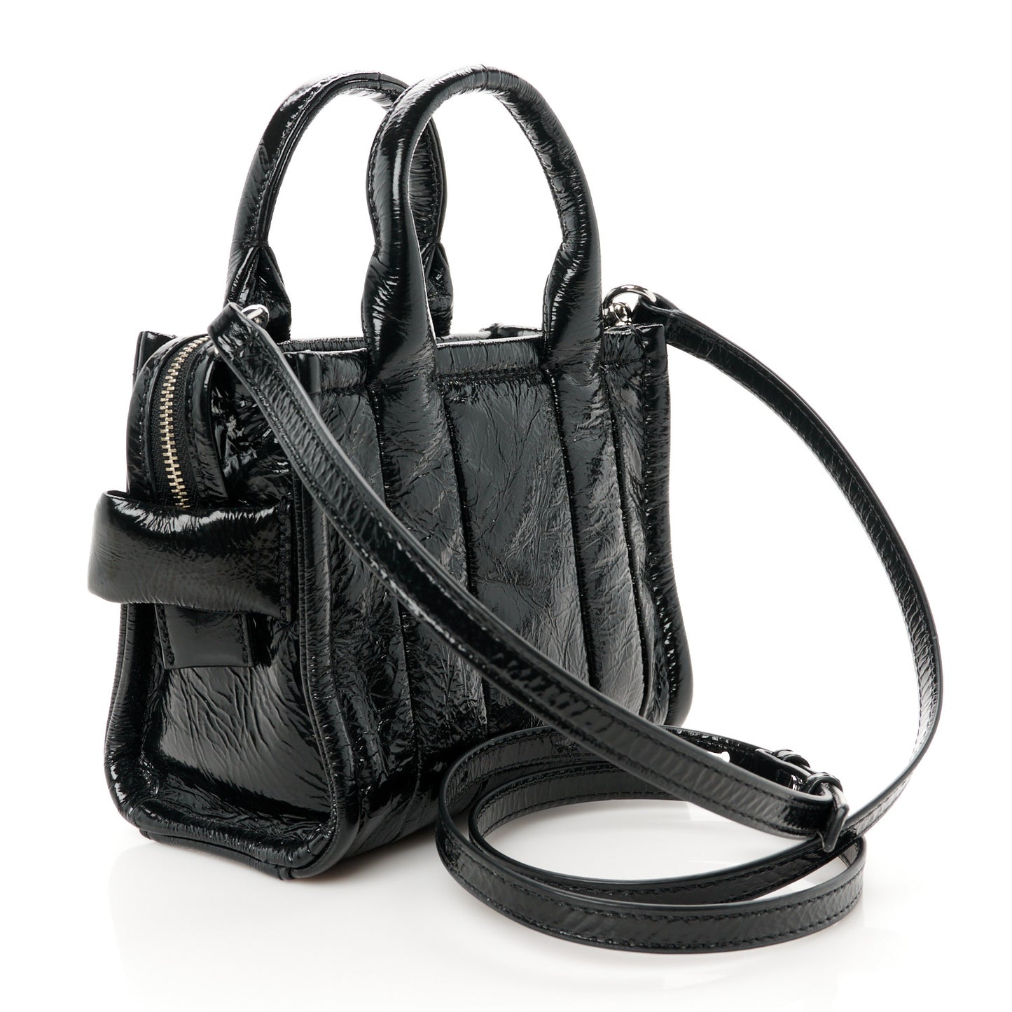 Shiny Crinkled Calfskin Mini The Tote Bag Black