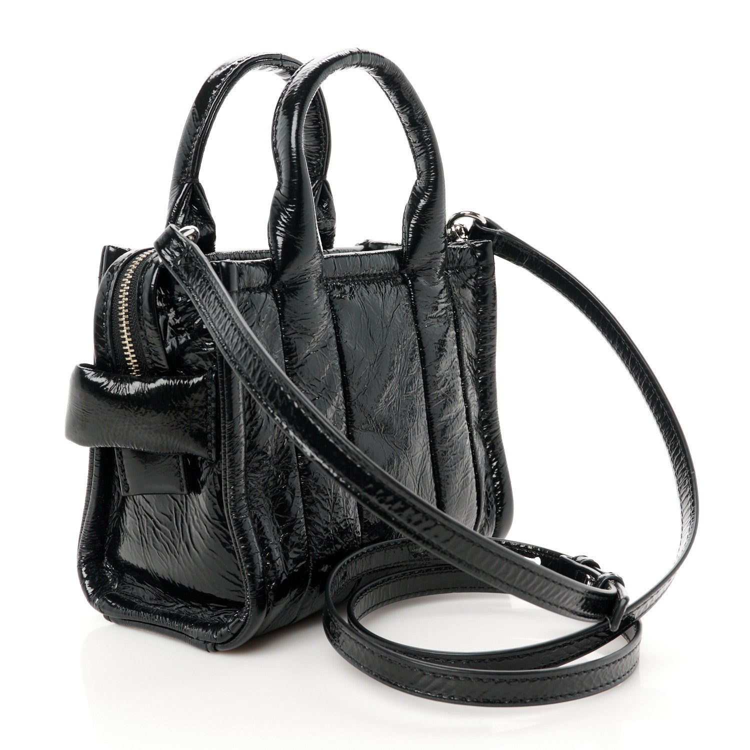 Marc Jacobs Shiny Crinkled Calfskin Mini The Tote Bag Black 3 of 11