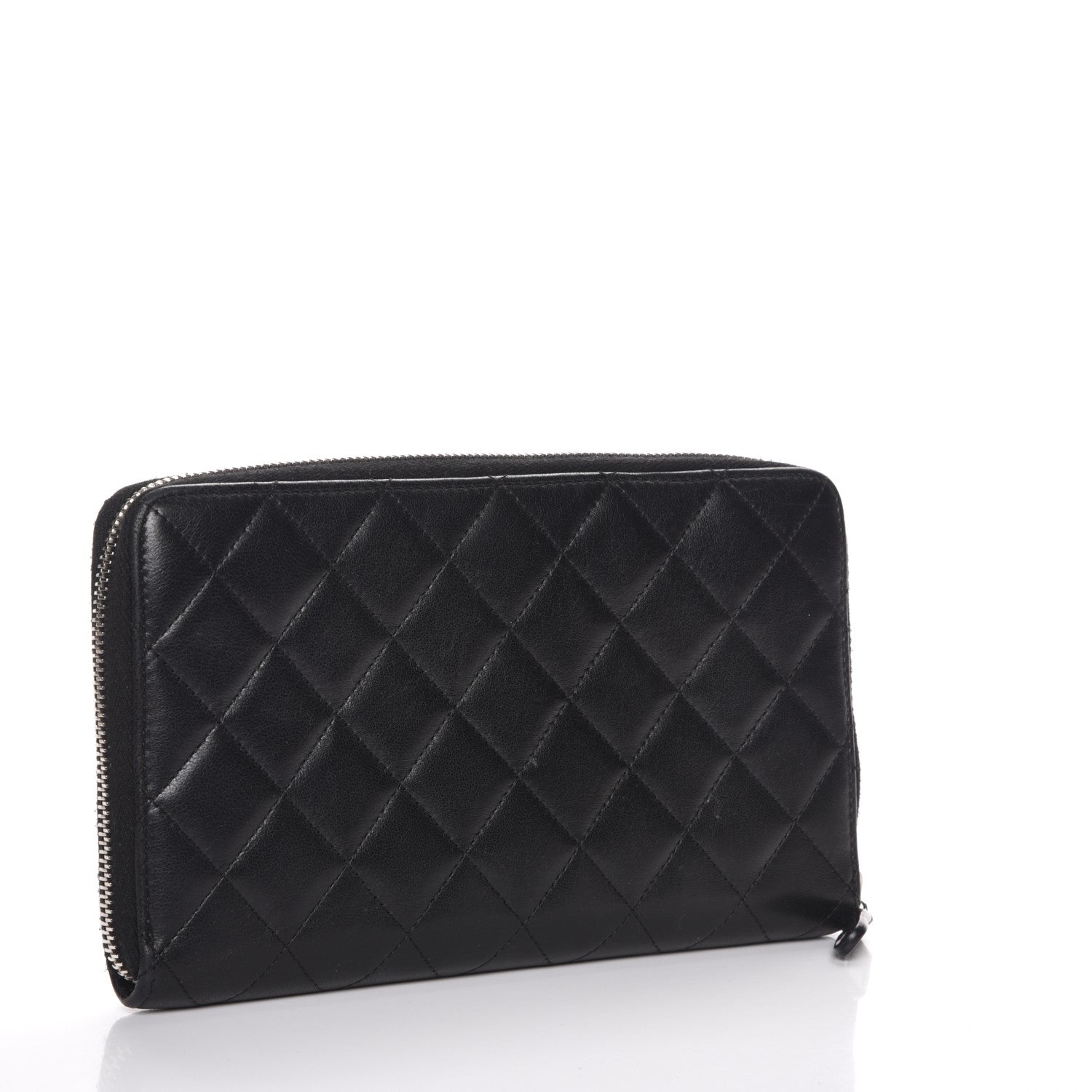 Chanel Lambskin Quilted Large Zip Around Organizer Wallet Black 3 of 8