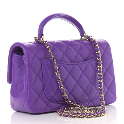 Chanel Lambskin Quilted Mini Top Handle Rectangular Flap Purple 3 of 13