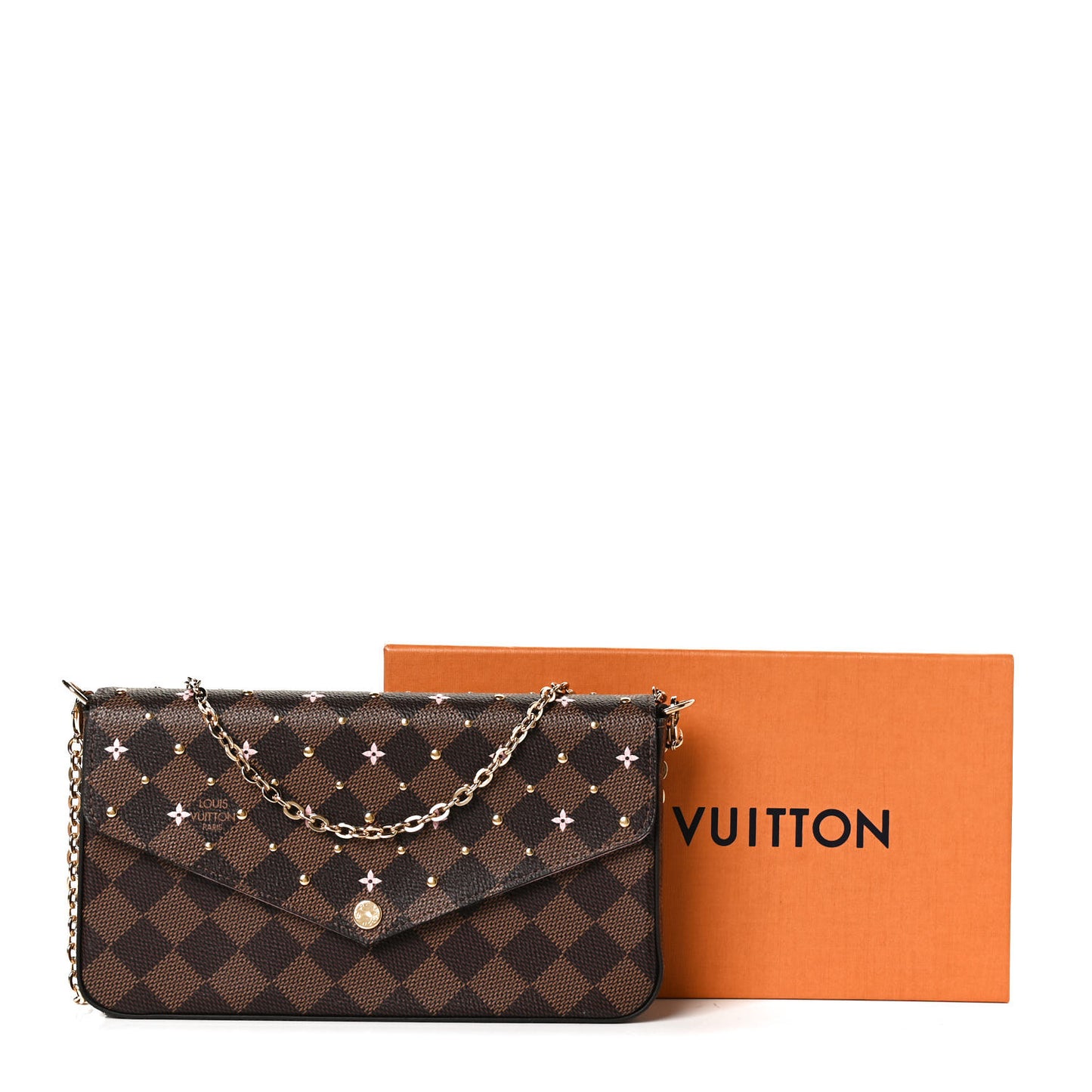 Damier Ebene Studded Pochette Felicie Chain Wallet