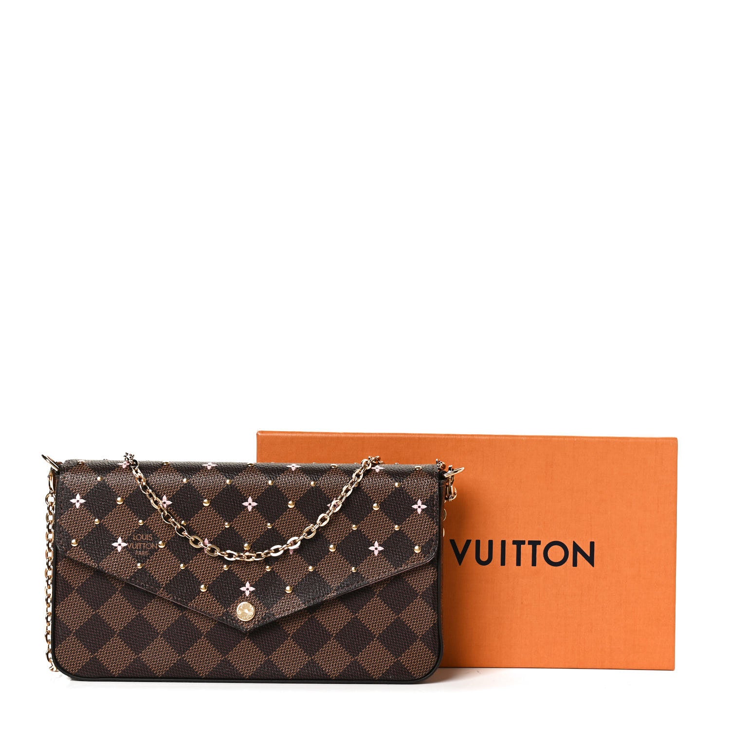 Louis Vuitton Damier Ebene Studded Pochette Felicie Chain Wallet 11 of 11