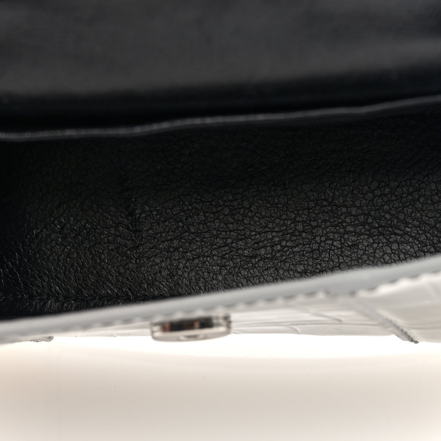 Metallic Calfskin Crocodile Embossed Hourglass Top Handle Bag Mini with Chain Silver