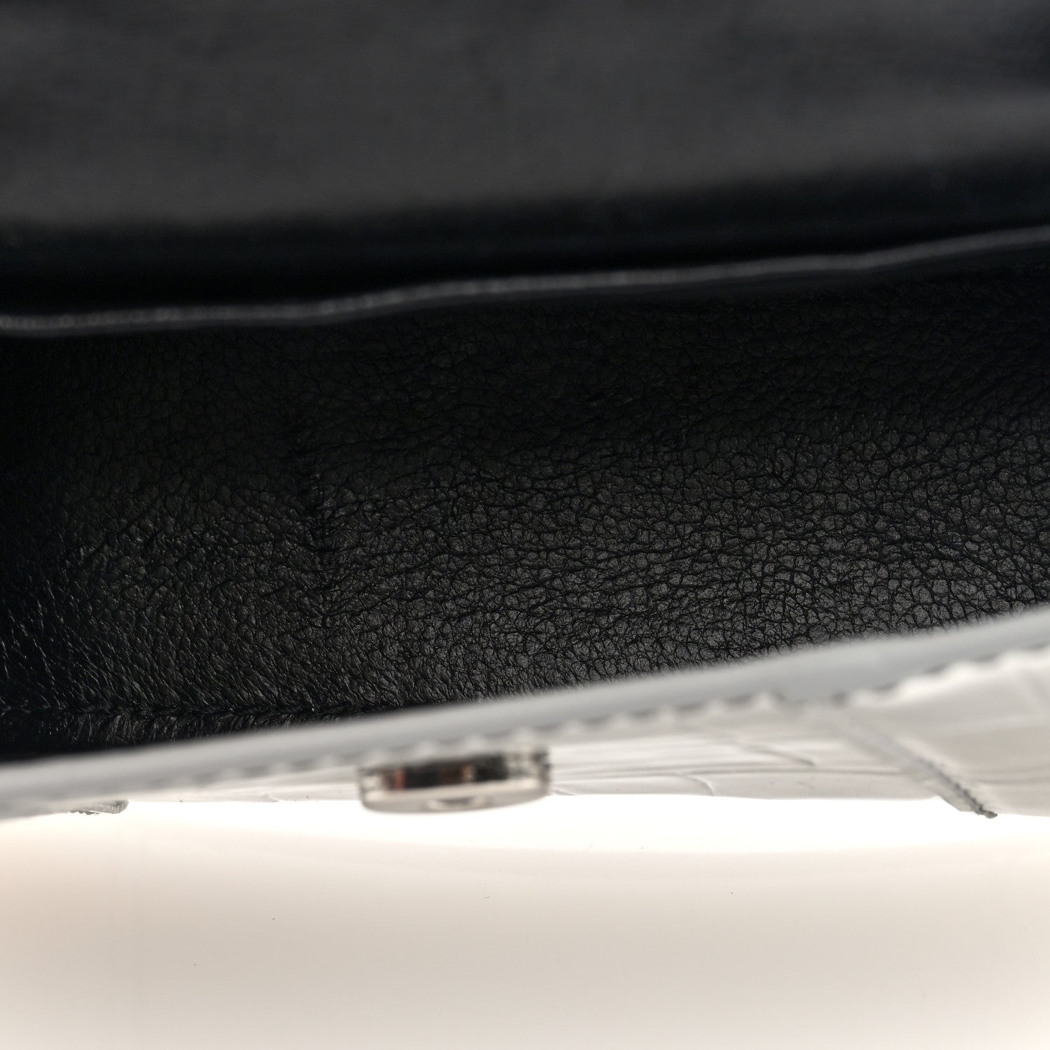 Balenciaga Metallic Calfskin Crocodile Embossed Hourglass Top Handle Bag Mini with Chain Silver 5 of 9