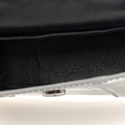 Balenciaga Metallic Calfskin Crocodile Embossed Hourglass Top Handle Bag Mini with Chain Silver 5 of 9