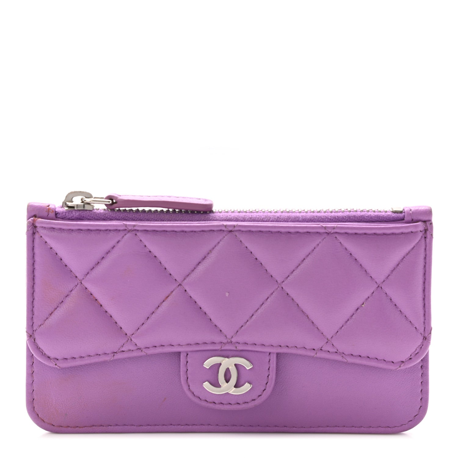 Chanel Lambskin Quilted Flap Zip Card Holder Purple 1 of 11