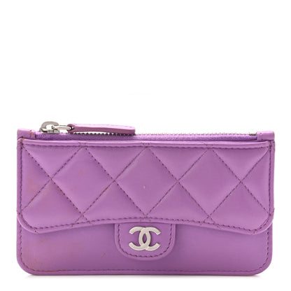 Chanel Lambskin Quilted Flap Zip Card Holder Purple 1 of 11