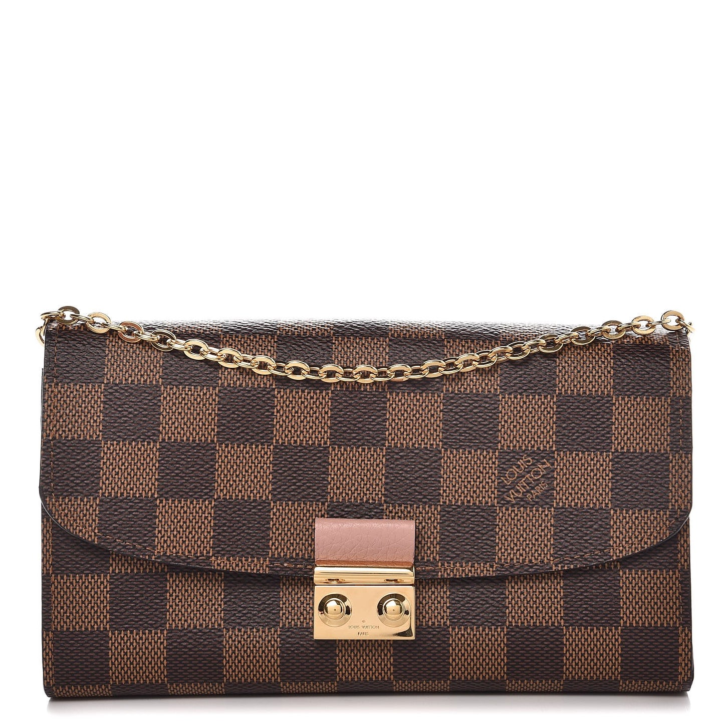 Damier Ebene Croisette Chain Wallet Rose Ballerine