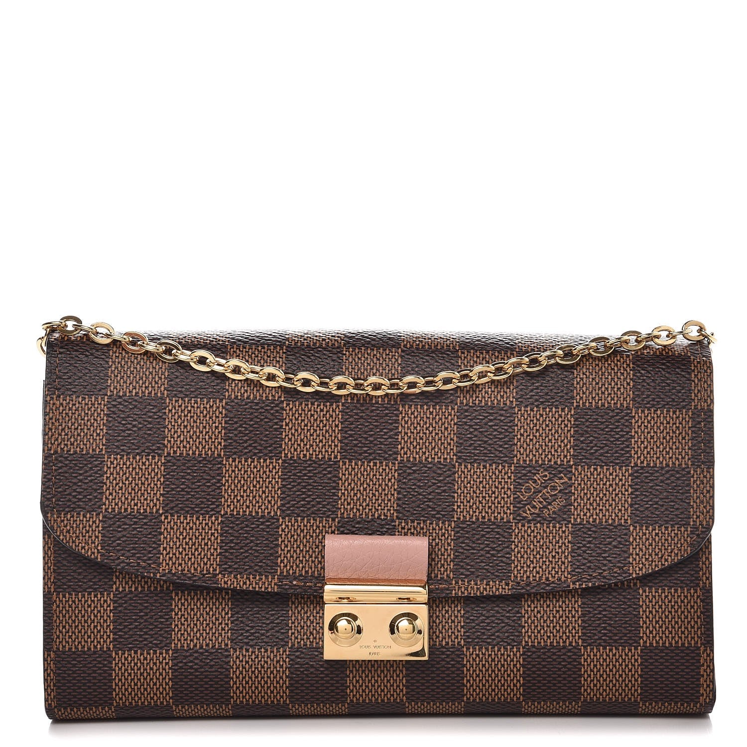 Louis Vuitton Damier Ebene Croisette Chain Wallet Rose Ballerine 1 of 7
