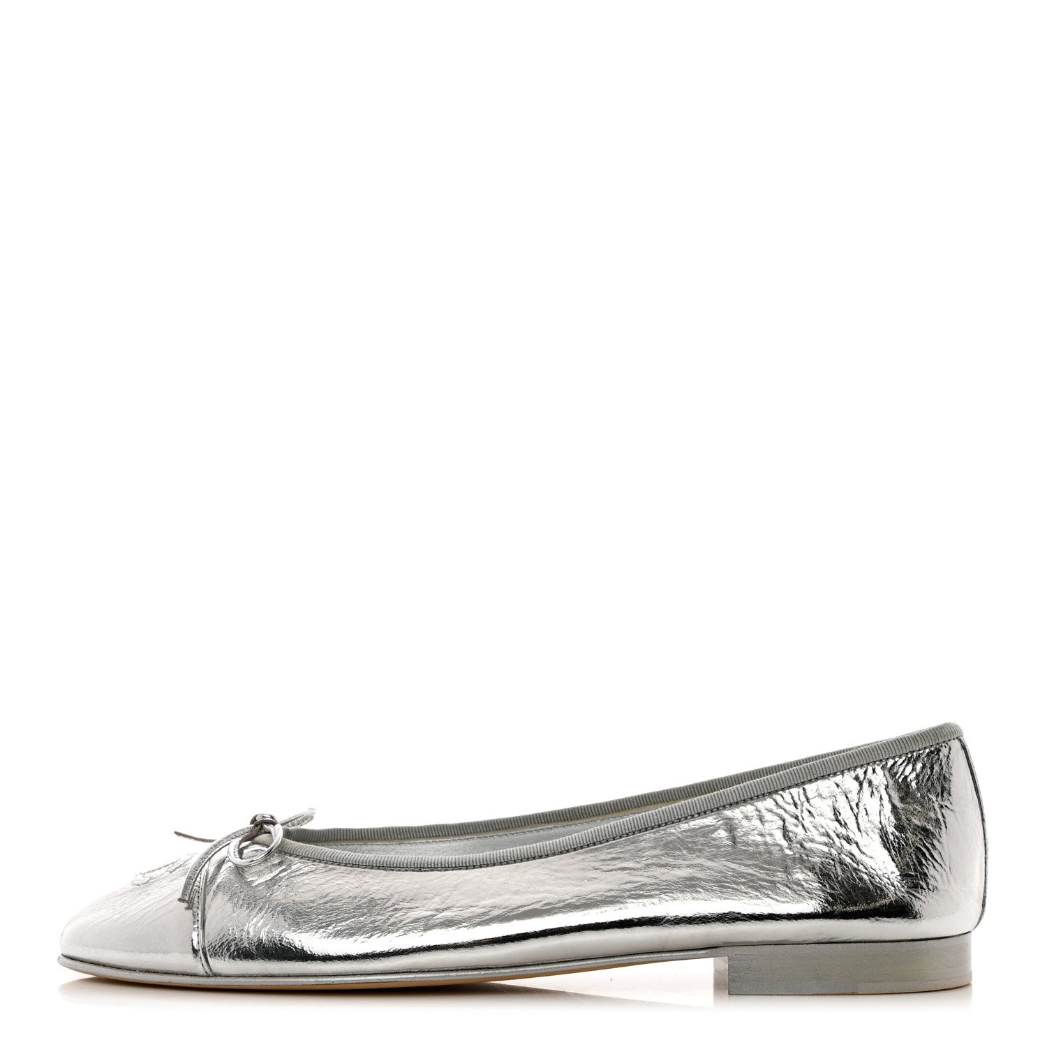 Chanel Metallic Aged Calfskin Cap Toe CC Ballerina Flats 40.5 Silver 1 of 15